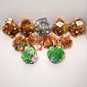 Iridescent Sequin Ornaments in Gold Silver Copper and Bright Green 11 Pieces NWT